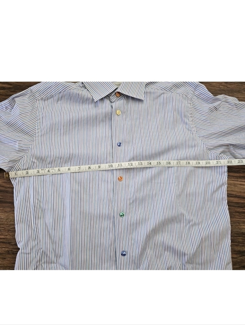 ETON Contemporary Men's Dress Shirt Size 39, 15 1/2 Striped W/Colored Buttons - Picture 8 of 10